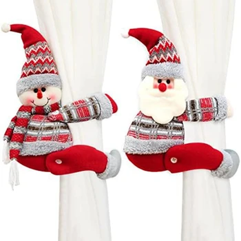 2 karácsonyi függönycsatos nyakkendő készlet,Aranyos Mikulás hóember-függönyvisszatartó nyakkendők,Karácsonyi ünnepi dekoráció otthoni tartós