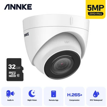 ANNKE 5MP PoE IP biztonsági kamera Super HD H.265+ CCTV kamera 32GB TF kártyával Beépített mikrofon beltéri kültéri felügyelet