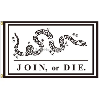Csatlakozz vagy meghalsz Benjamin Franklin kígyózászló Egyéni banner nyomtatott poliészter party lakberendezés 3x5FT
