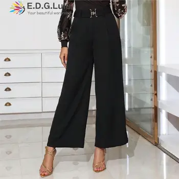 EDGLuLu New Fashion széles szárú nadrág nők 2023 Vintage magas derékú egyenes nadrág Chic Casual Loose teljes hosszúságú fekete nadrág 1003