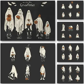 Halloween Ghost Family Absztrakt portré Plakátok és nyomtatás Rajzfilm művészet Vászon Festés Fali művészet Kép Home Bár Szoba dekoráció