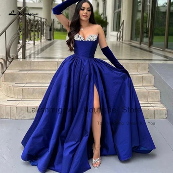 Lakshmigown Arab nők királykék hosszú estélyi ruha 2024 Abiti Da Sposa szexi esküvői vendég party ruhák