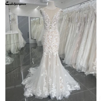 Lakshmigown Vintage Boho csipke sellő tüll esküvői ruha trombita rátétek 2023 menyasszonyi ruha egyedi készítésű