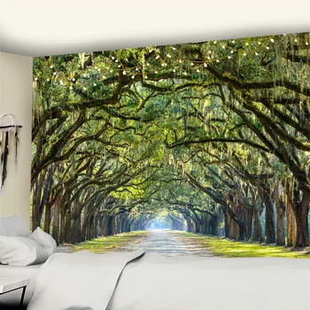 Nagy kárpit Gyönyörű természetes erdő Nagy falra akasztható hippi fali lógó Bohém fali kárpitok Mandala falfestmény