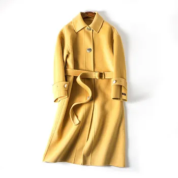 Nice Pop Winter kétarcú kasmír kabát női gyapjú kabát női ősz övvel Női hosszú kabát Casaco Feminino R426