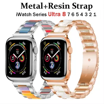Női karszalag Apple Watch szíjhoz 44mm 40mm 45mm 49mm 41mm 42mm 44 mm Metal+Resin karkötő iWatch Ultra sorozat 8 7 4 SE 6 5 3