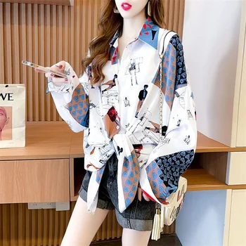 Női koreai középhosszú laza divatmintás vékony ing 2023 nyári nők Új hosszú ujjú lusta szél divat fényvédő felső ing