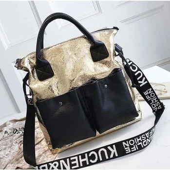 Női táska Nagy kapacitású női vásárló Tote Luxus designer pénztárcák és kézitáskák Arany esti PU bőr váll széles szíj