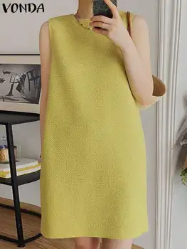 VONDA elegáns mini vestidos női egyszínű partiruha 2023 nyári szexi ujjatlan sundress High Street alkalmi bő köntös